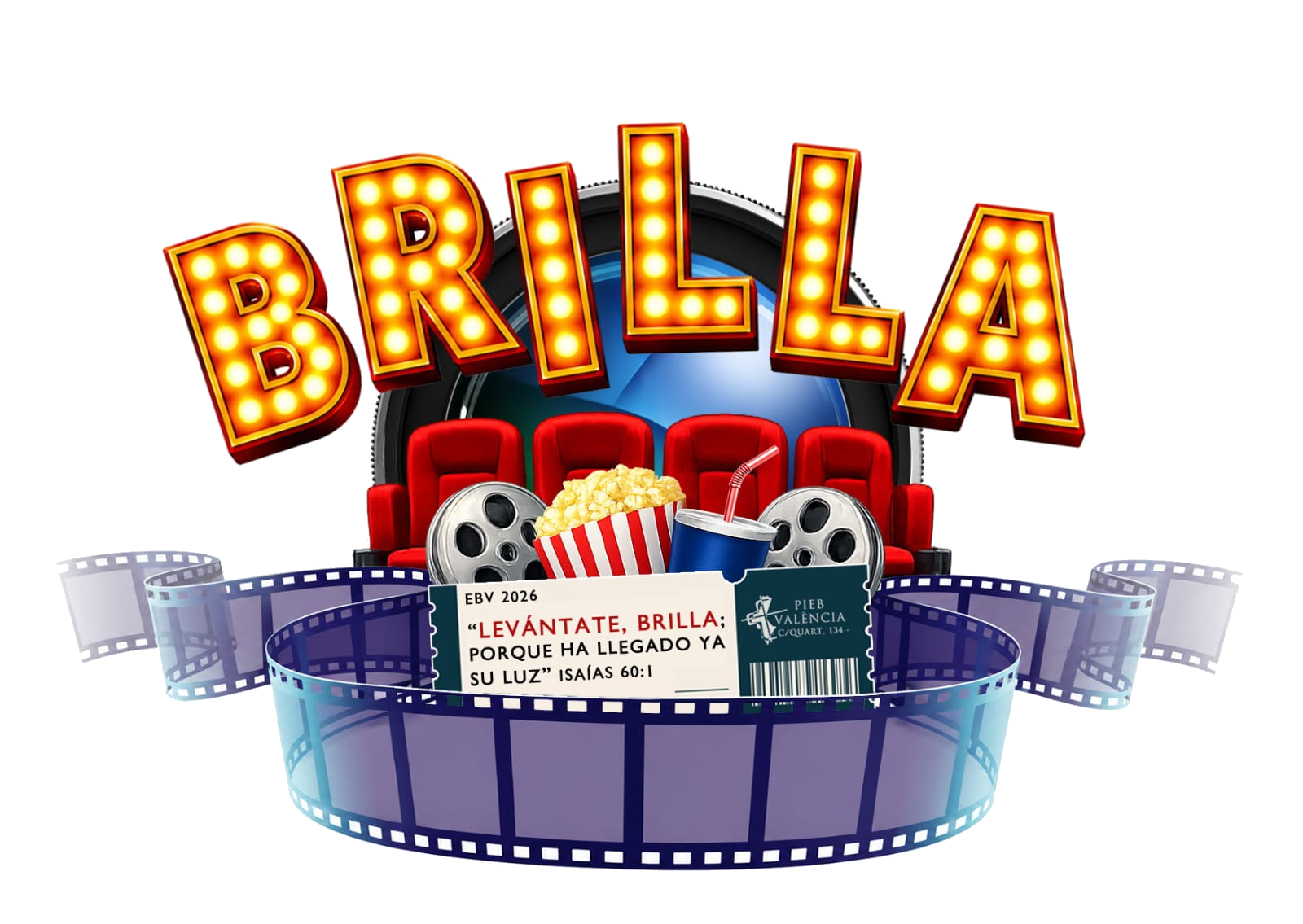 Logotipo de la EBV 2026 ¡Brilla!, inspirado en el cine y en Isaías 60:1